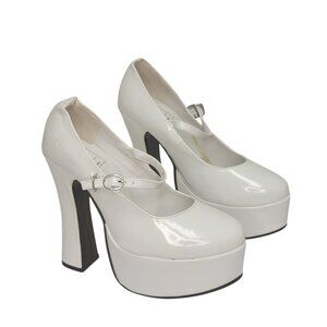 White Mary Jane Shoes Costume Platform Adjustable Strap Large Size 9-10